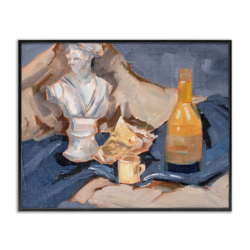 Nature morte sur couverture, estampe numérique de Melissa Wang, H 24 po x l 30 po, Giclée encadrée noir minuit