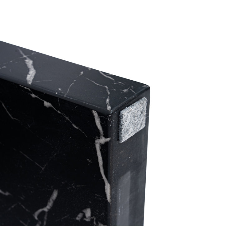 Modern 18" Hollow Arch Faux Marble Square Side Table With Engineered Cementitious Composites End Table For Living Room, Black