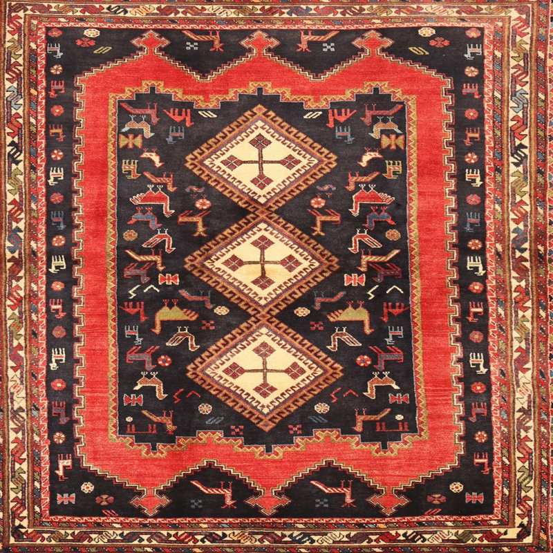 Tapis orange Southwestern, Carré 5 pi