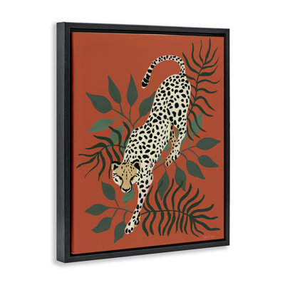 «Stepping Cheetah & Leaves», art mural encadré sur toile flottante par Yvette St. Amant