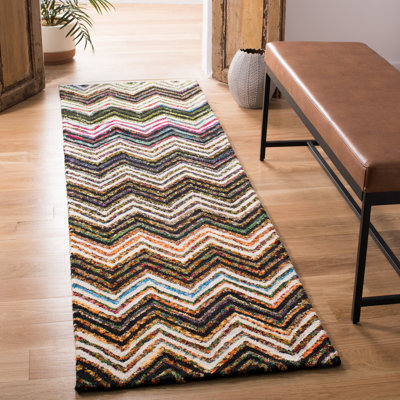 Airiona Hand Tufted Wool/Cotton Chevron Rug in Black/White