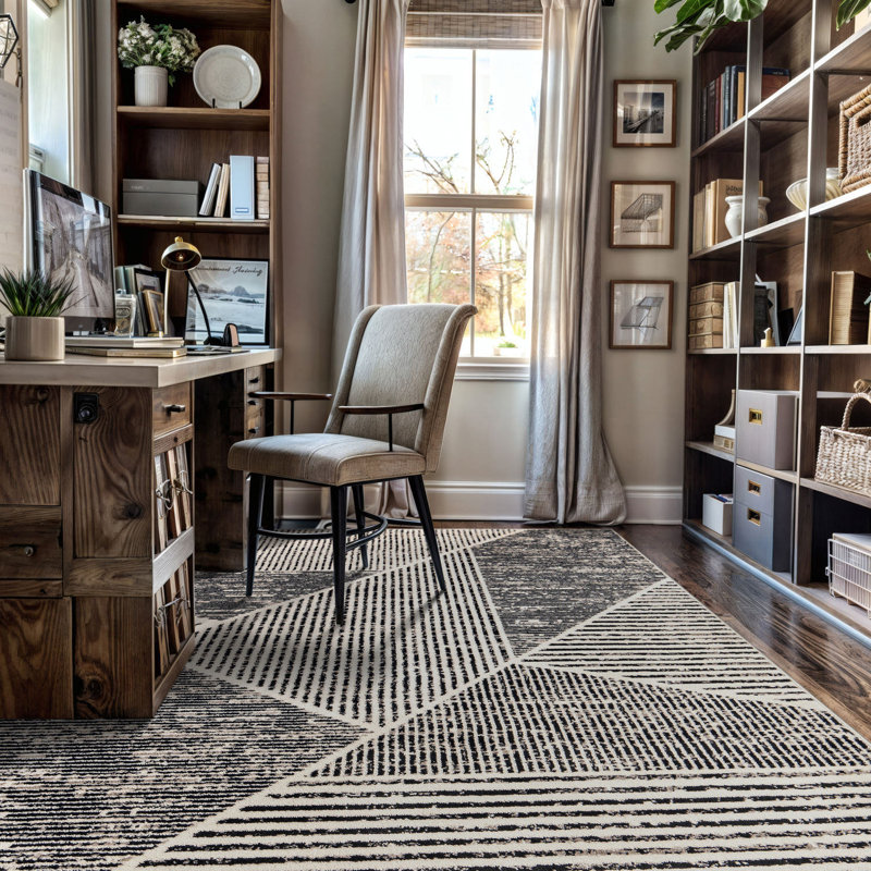 Tapis contemporain délavé à motif géométrique, Rectangle 5 pi x 7 pi