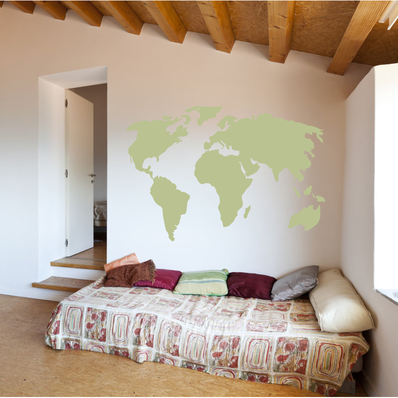 Décalcomanie murale carte du monde, H 22 po x l 32 po x P 0,01 po, Céladon