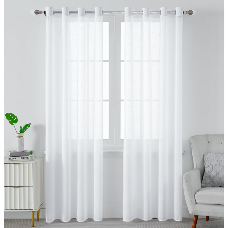 Paire de rideaux légers en polyester semi-transparents avec œillets Draycott (ensemble de 2), Blanc, L 52 po x L 63 po