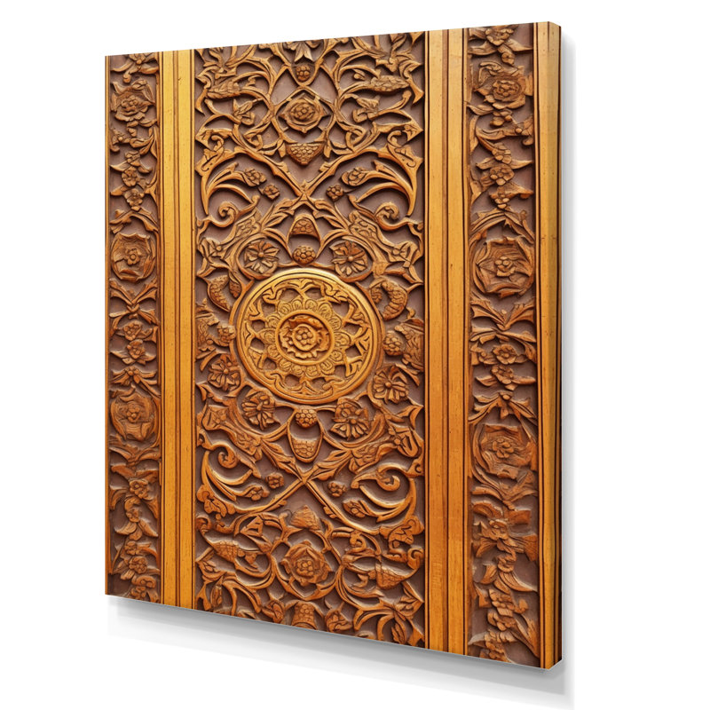 Vieille porte en bois sculpté VI sur toile, H 32 po x l 16 po x P 1 po, Toile tendue