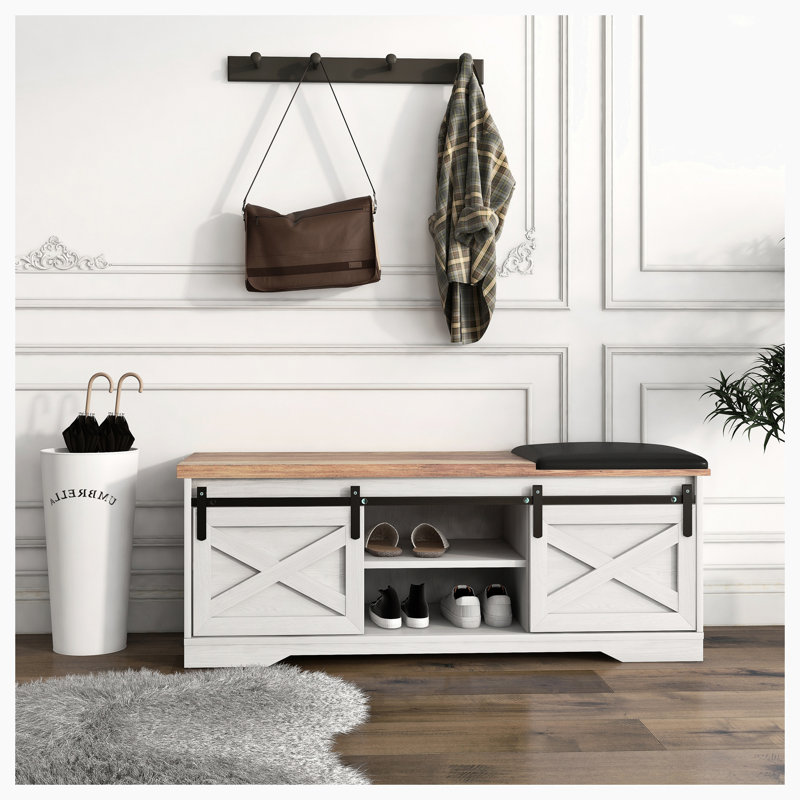 Banc de rangement pour 4 paires de chaussures, Blanc / Brun