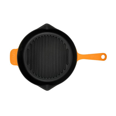 Lava Cast Iron Spring  Series 11.02 Inch. Non-stick Enameled Cast Iron Round Grill Pan With Pour Spouts - Orange
