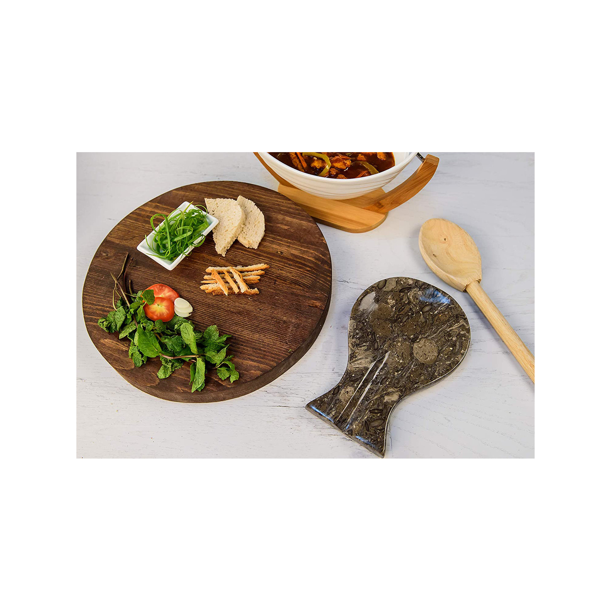 Handmade Marble Black Spoon Rest, Oceanic