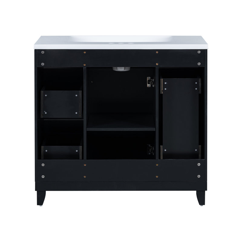 Ensemble de meuble-lavabo de salle de bain 36 "avec comptoir de lavabo, lavabo simple noir, armoire à shaker avec porte à fermeture douce et 3 tiroirs