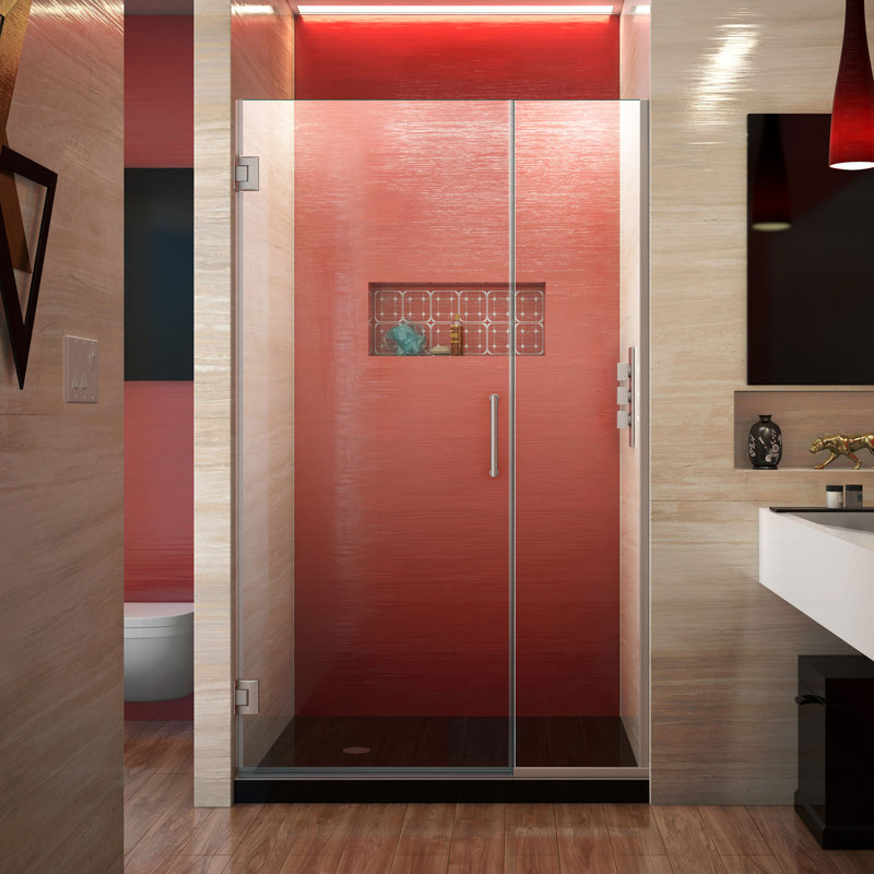 Porte de douche à charnière sans cadre en nickel brossé 41 1/2 à 42 po x H 72 po DreamLine Unidoor Plus, Nickel brossé, 42"
