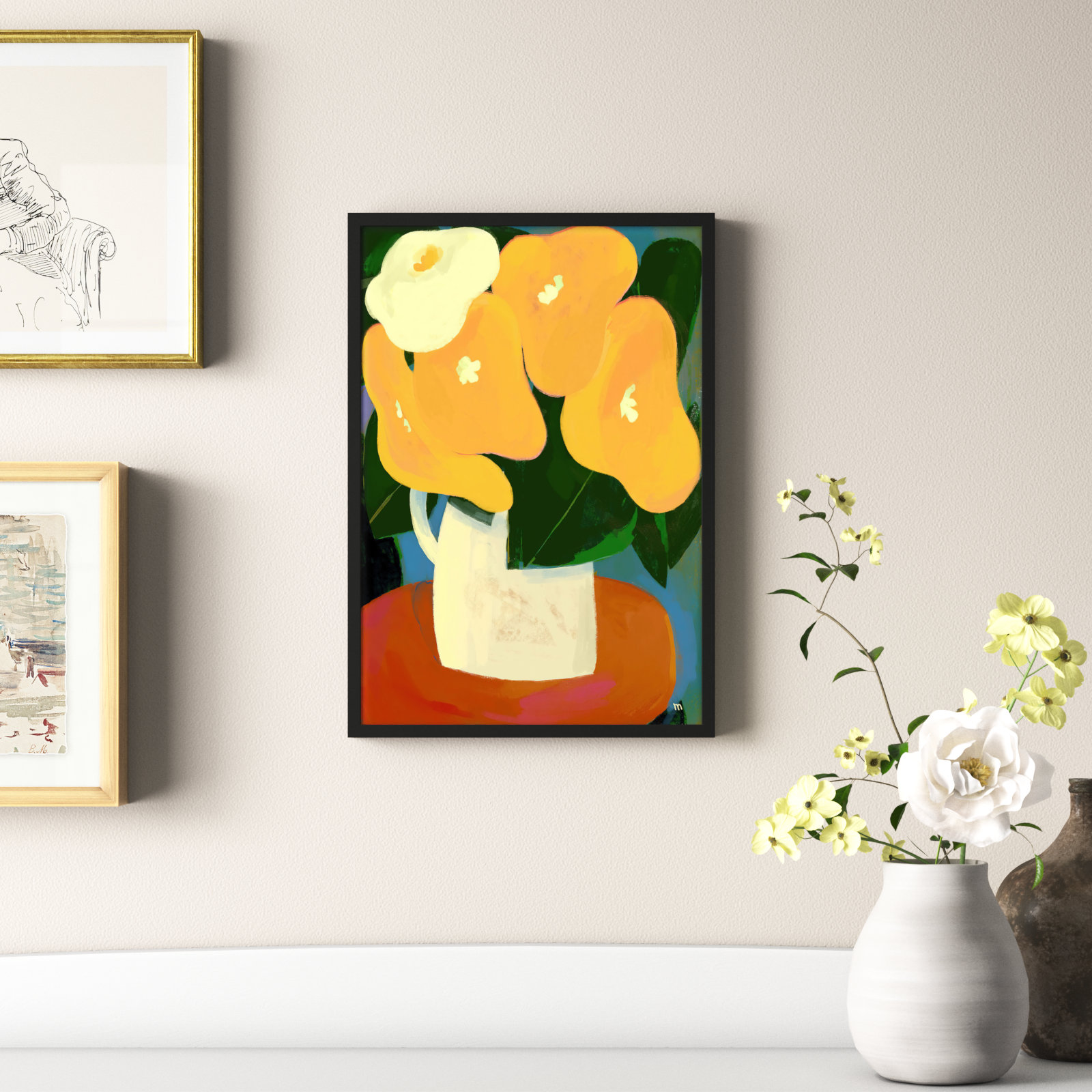 My Yellow Flowers by StudioM, Black, 20" H x 14" W x 1.25" D