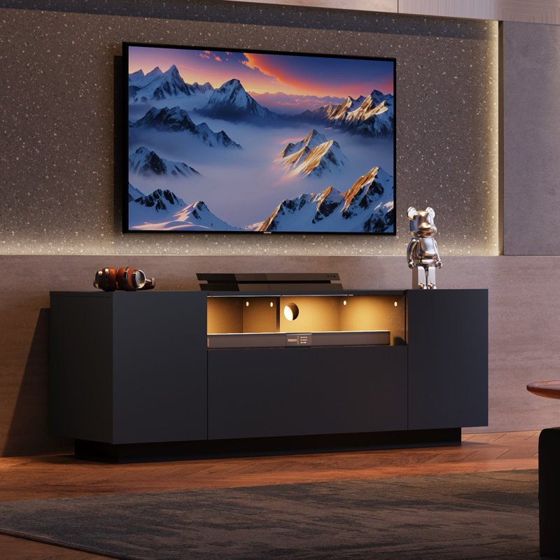 Manjesh LED TV Stand for 60 Inchs TVs with Large Storage Cabinets, Modern Entertainment Center with Open Shelves & Customize LED Lights, Media Console for Living Room, Bedroom, Gaming