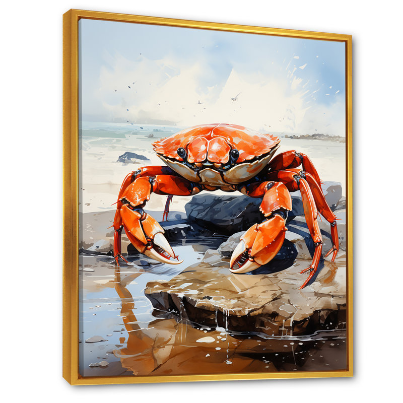 Coastal Crab Carnival II - art mural animaux côtiers, Cadre flottant doré, H 44 po x l 34 po