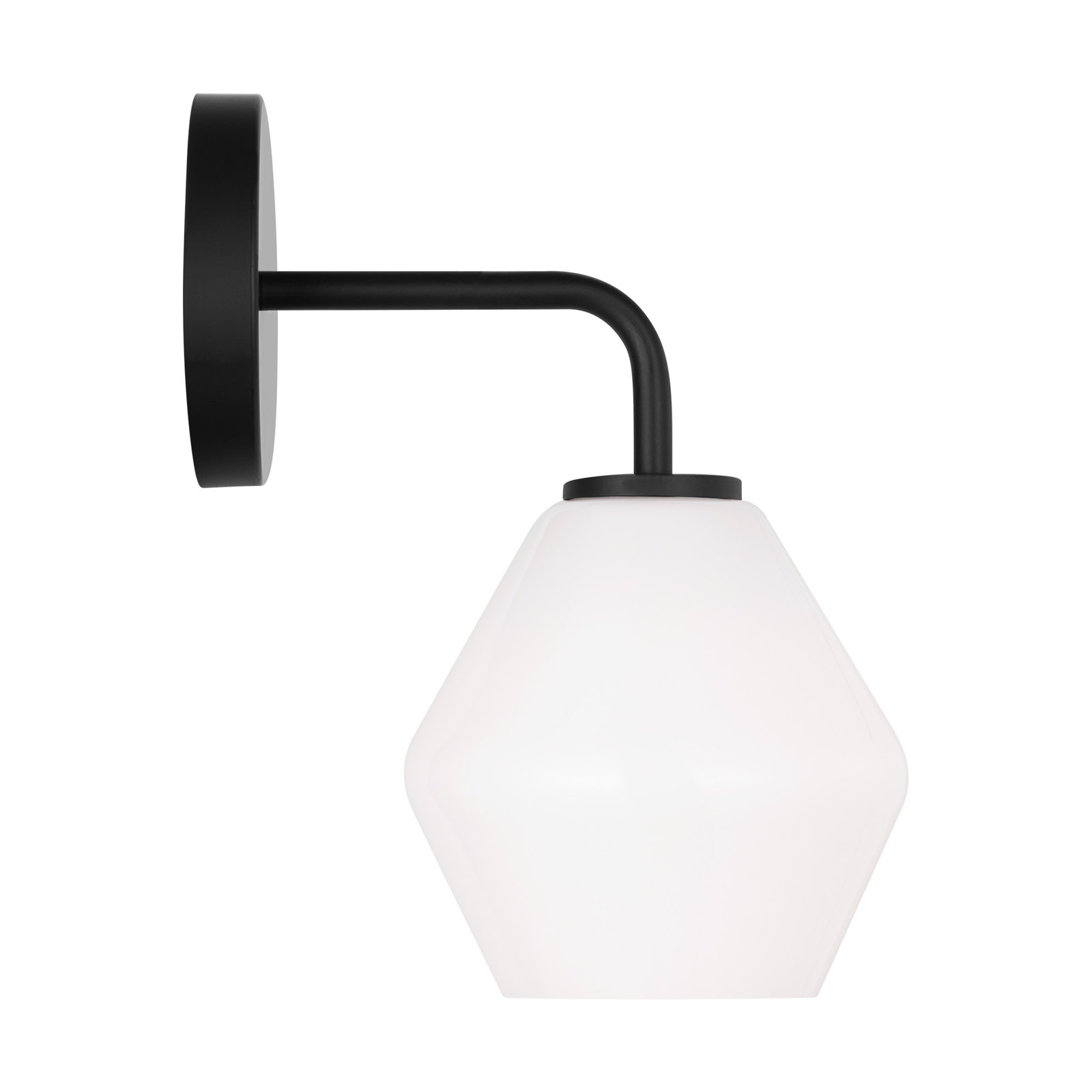 Rooks Single Light Glass Dimmable Armed Sconce, Midnight Black, White