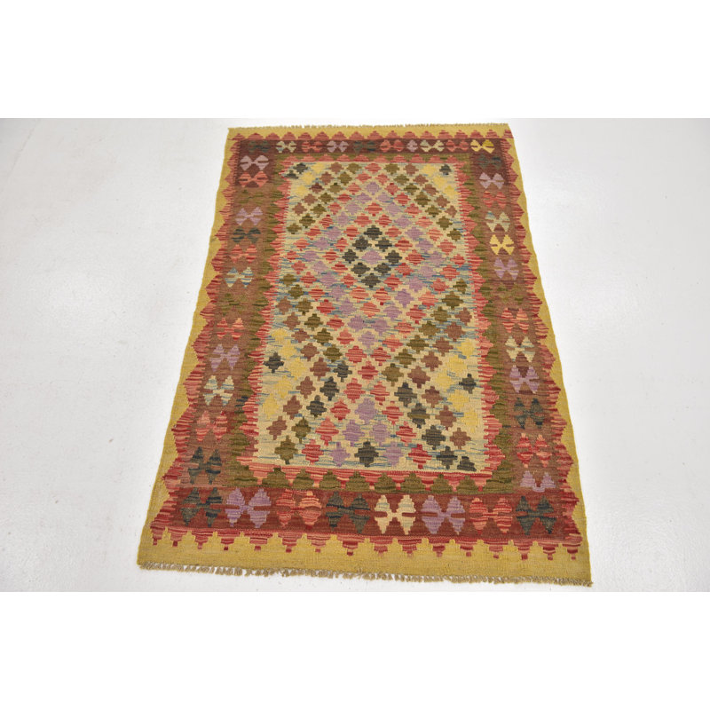 Tapis de zone en laine rouge/brun 3 pi x 4 pi 10 po one-of-kind à la main noué la Lorain