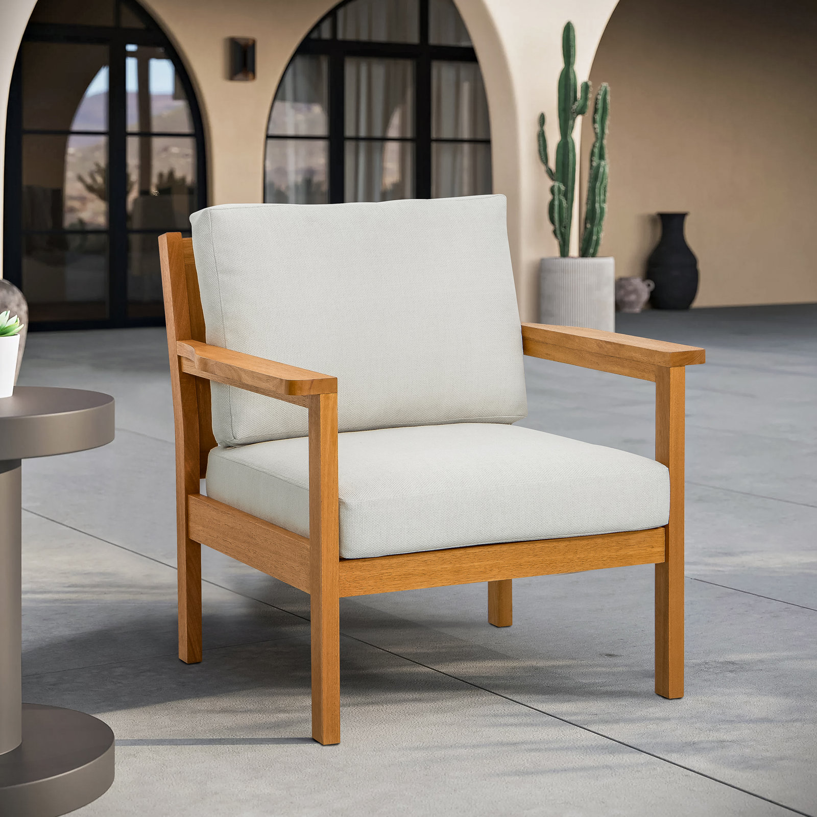 Lanie Eucalyptus Patio Chair with Cushion, White