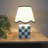 Evie Set of Ceramic Cube Checkered Table Lamp with Green Trim Linen Scallop Shade and LED Bulb-731897017