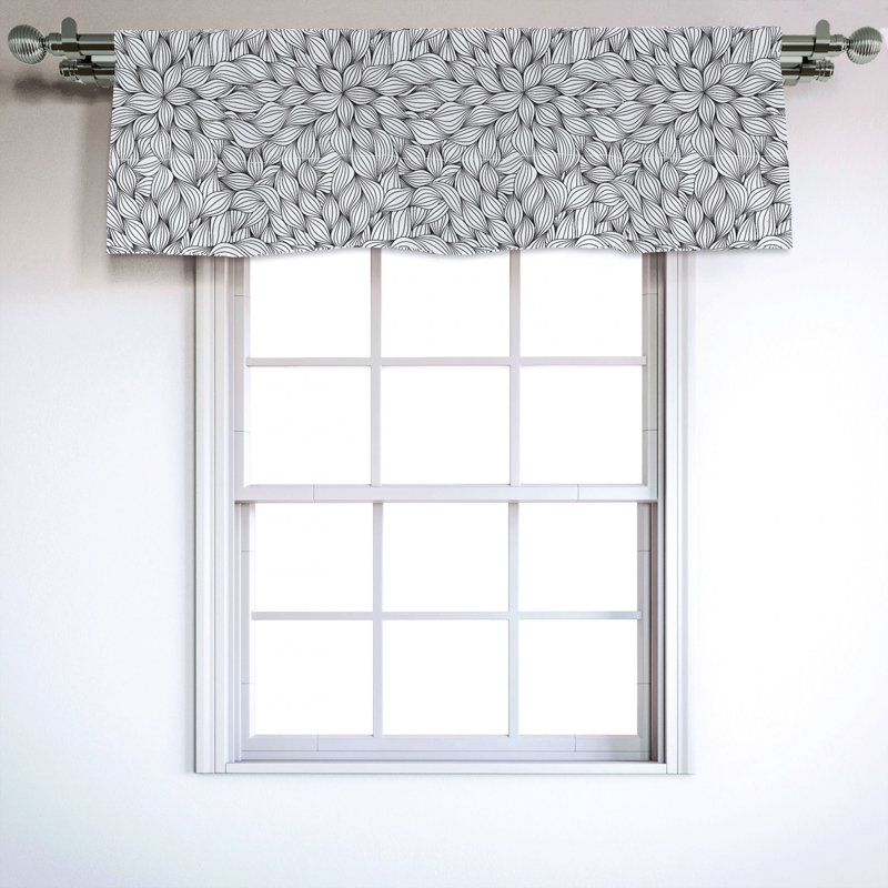 Black and White Floral Sateen Rod Pocket Valance