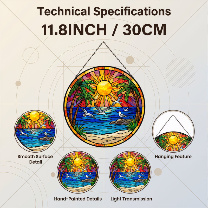Panneau de vitrail 12 "H Sunset, H 12 po x l 12 po