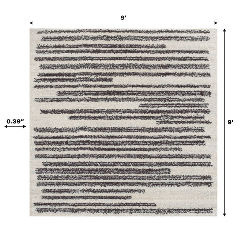 Augie Modern Berber Stripe Cream/Black Rug, Square 9'