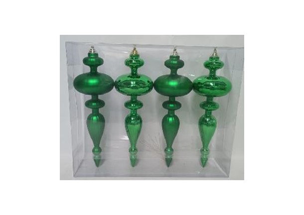 Commercial Size Shatterproof Finial Christmas Ornaments - 14" - Set Of 4, Green
