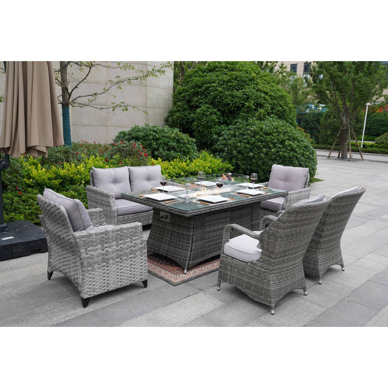Aerolyn 6 - Person Patio Conversation Set with Cushions, Gray