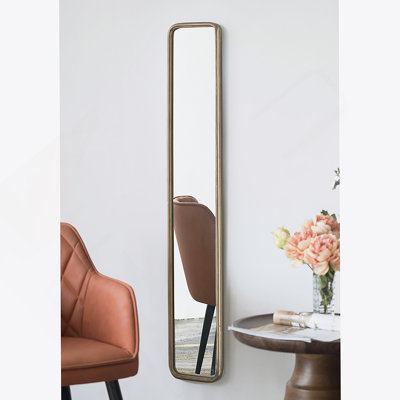 Full Length Mirror With Antique Gold Metal Frame, Long Mirror For Hallway