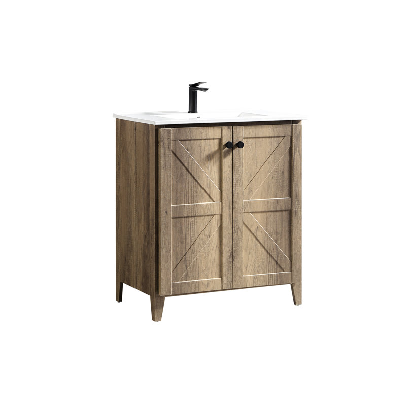 Armoire de plancher pliante gris antique de 30 pouces avec évier en céramique, conception pliable permettant d'économiser de l'espace, installation en une minute, charnières silencieuses de style américain à décor texturé 3D, facile à assembler