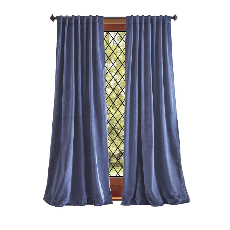 Lucca Velvet Solid Max Blackout Rod Pocket Curtain Panel Pair (Set of 2), 50" W x 84" L, Blue