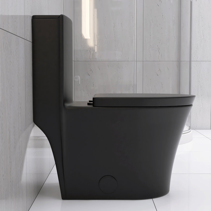 Toilette allongée noire matte, chasse double 1,1 / 1,6, chasse d'eau puissante en porcelaine, conception confortable