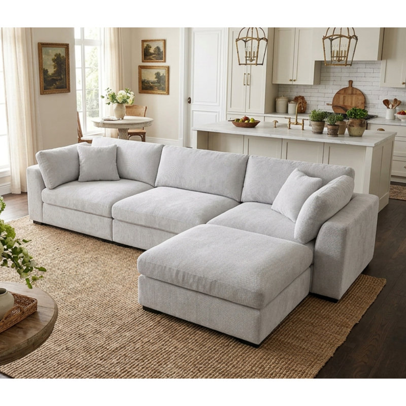 Canapé modulaire surdimensionné en L surdimensionné avec assise profonde et repose-pieds large