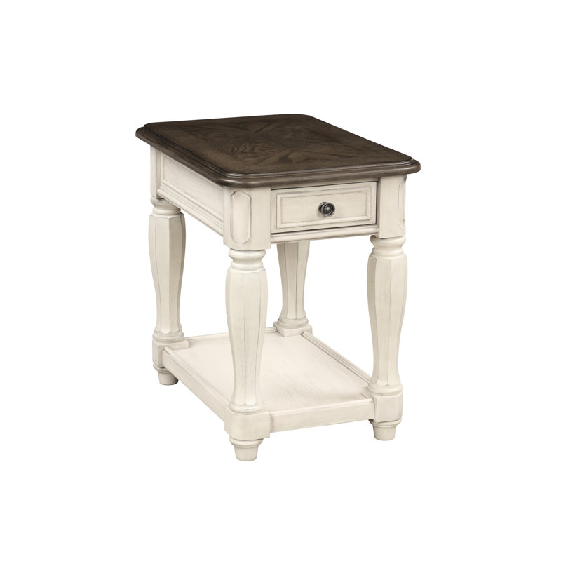Table de chevet antique blanche et brune avec rangement