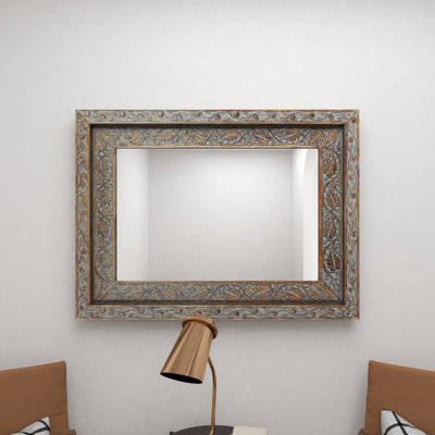 Nelsen Brown Wood Handmade Intricately Carved Floral Wall Mirror 36" x 3" x 48"