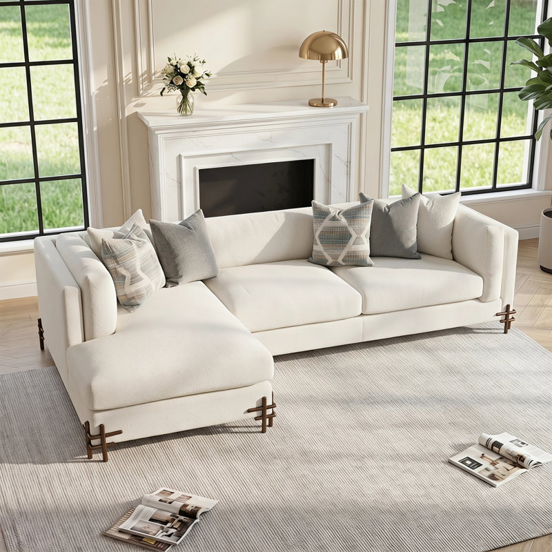 Canapé modulaire rembourré avec méridienne de 128 po et 6 coussins décoratifs en forme de L