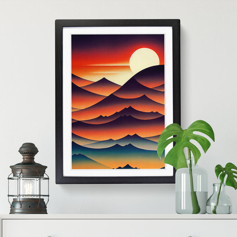 Sunset Mountains - Picture Frame Print, Black, 64cm H x 25cm W x 2cm D