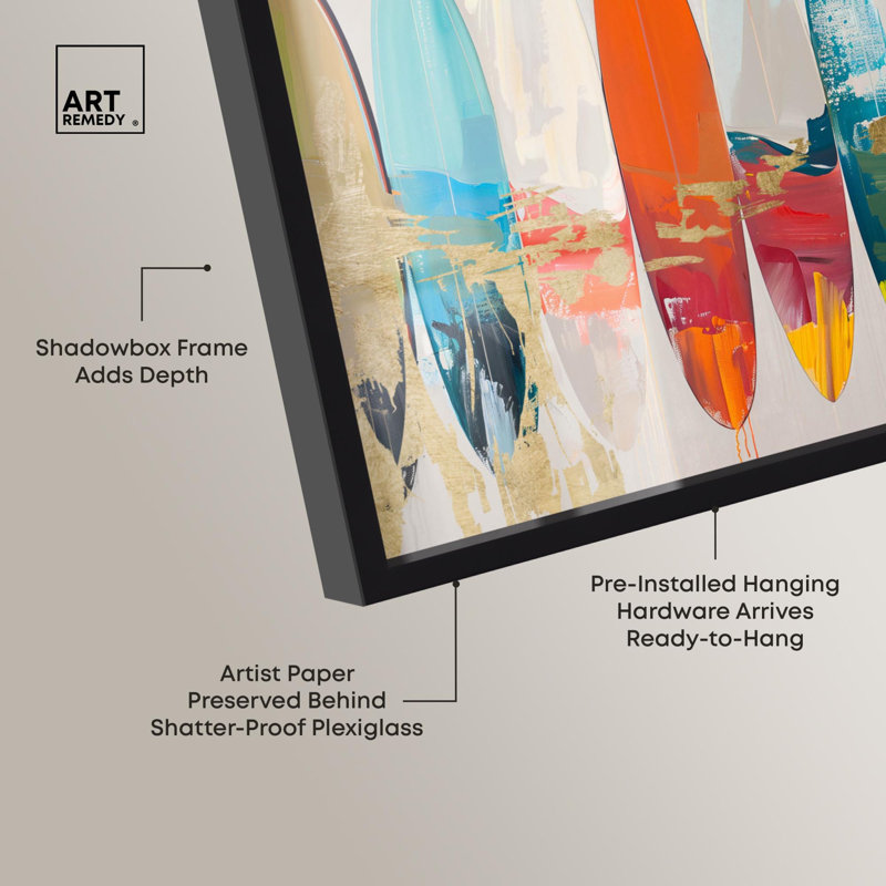 Décoration murale Maximalist Surfboard Horizons II par Art Remedy, H 11 po x l 16 po, Noir