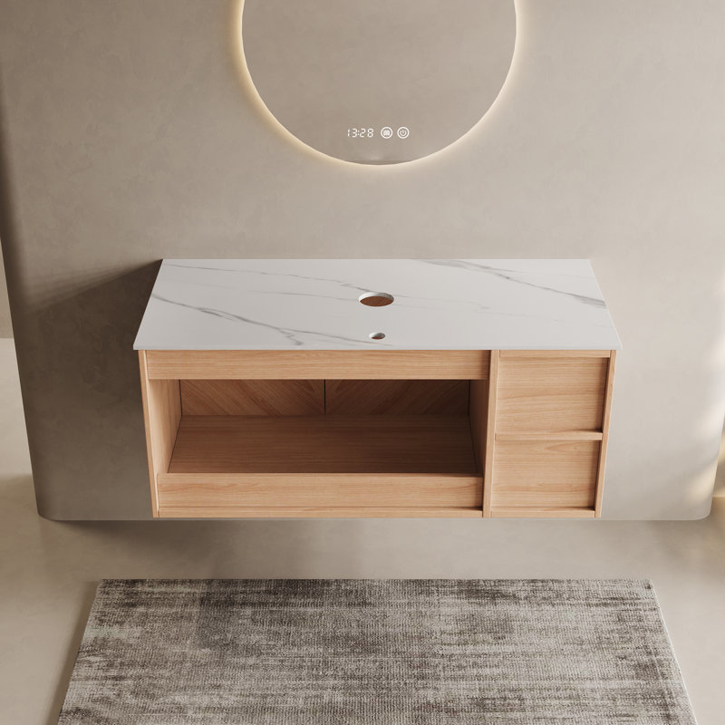 Armoire de salle de bain murale 36 po en noyer avec comptoir, sans lavabo