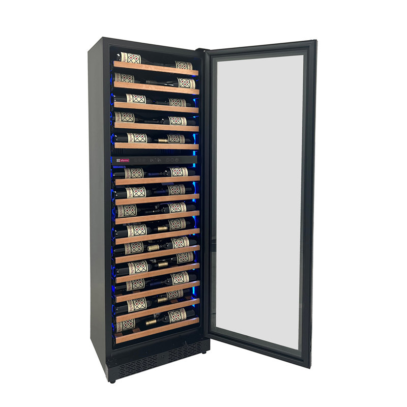 Allavino Reserva Series 67 Bottle 71" Tall Dual Zone Right Hinge Black Shallow Wine Refrigerator with Wood Front Shelves