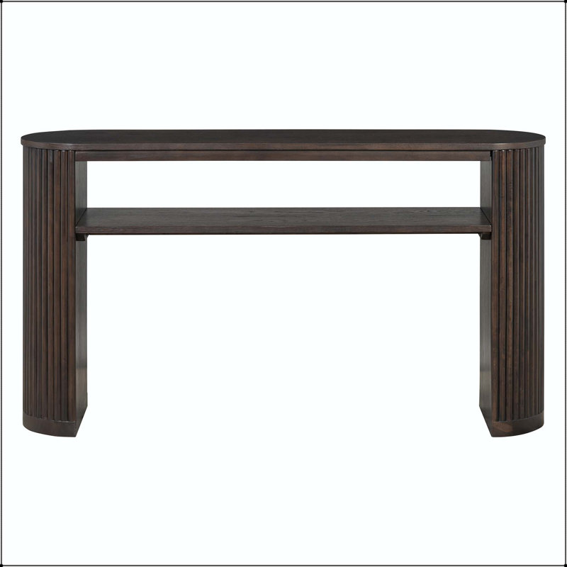 Console rustique avec pieds cannelés et tablette ouverte, Espresso