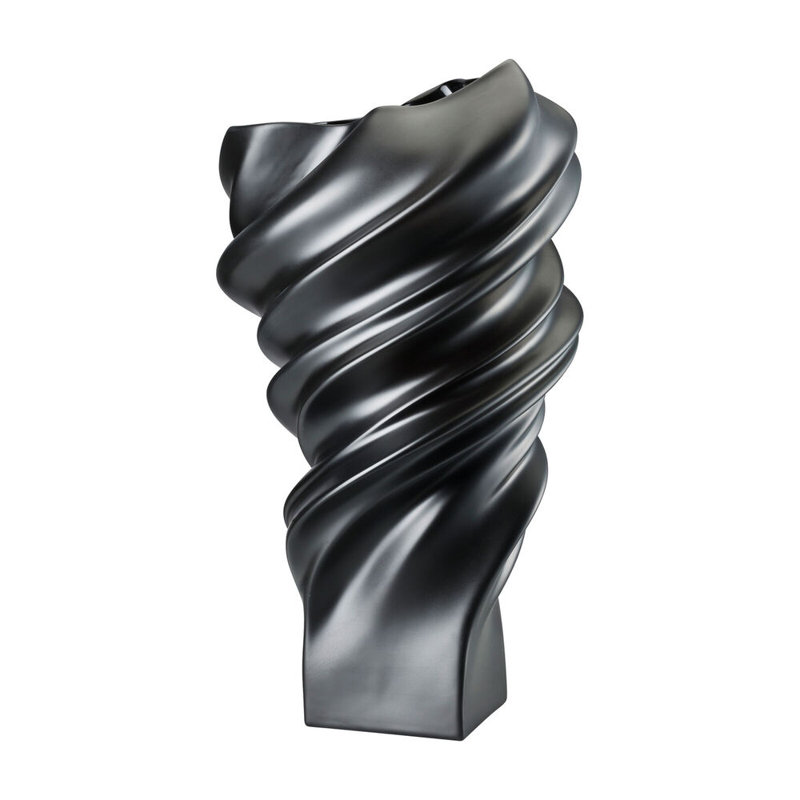 Squall Porcelain China Table Vase, Black Matte, 13.75" H x 7.75" W x 7.25" D