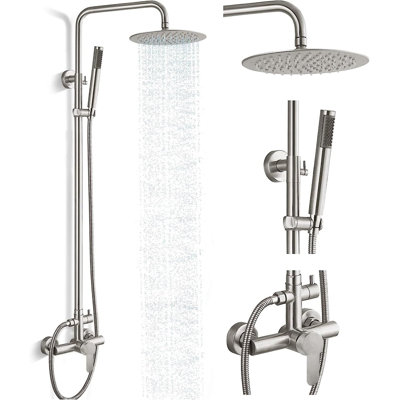 Brushed Nickel Rain Shower Faucet set Exposed Shower System Kit with Hand Shower
