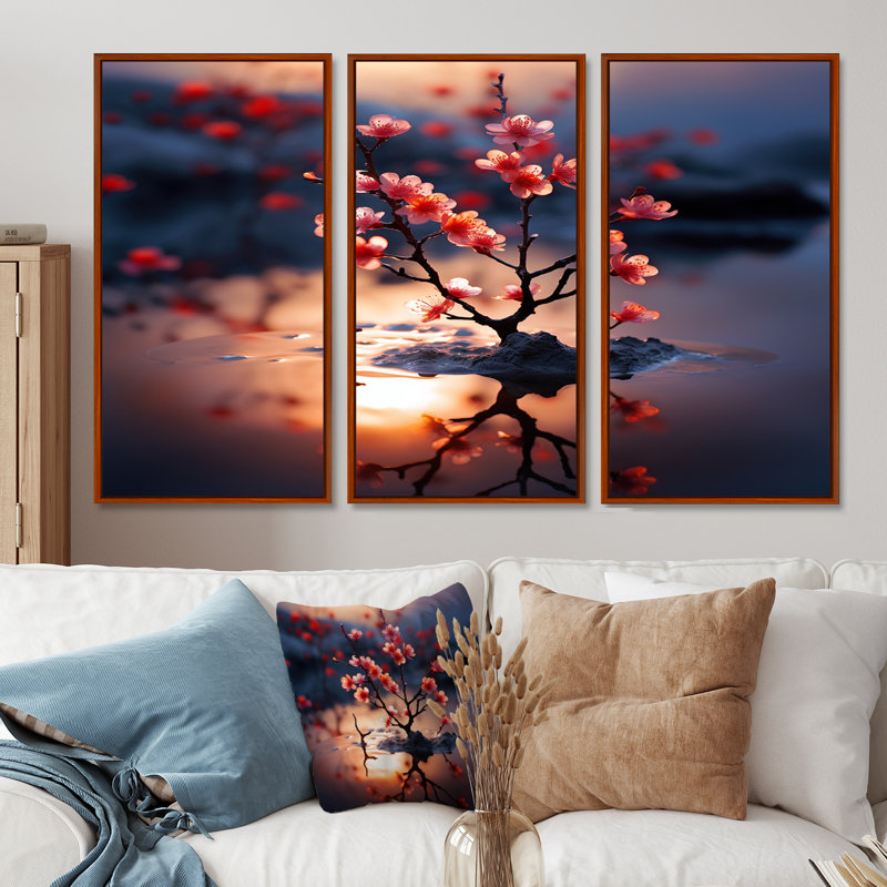 Heriberto - ensemble de reproductions d'art sur fleurs de pommiers, H 28 po x l 36 po x P 1 po, Cadre flottant brun