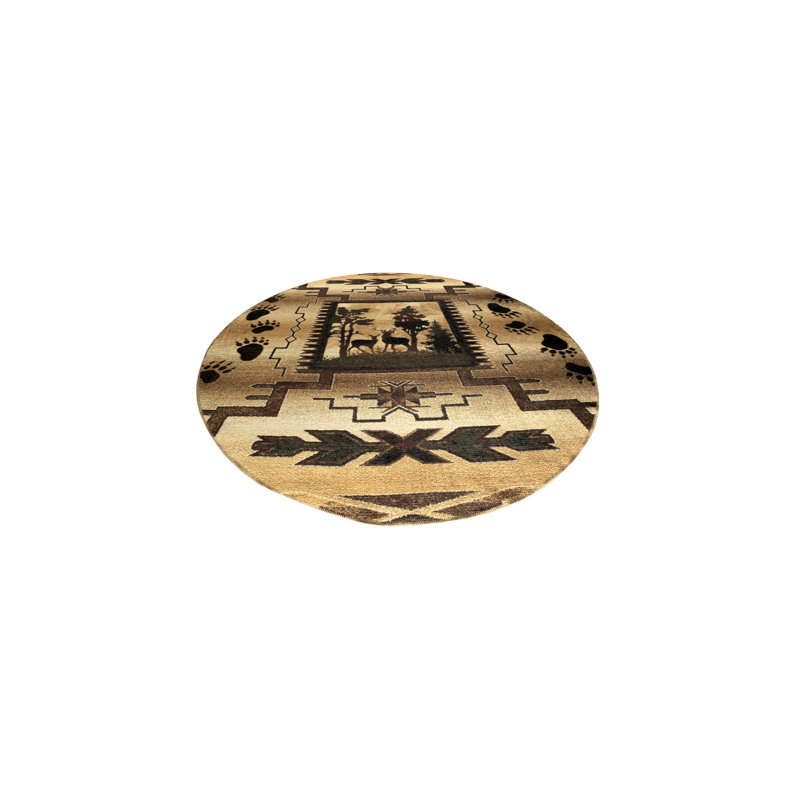 Machine Washable Area Rug Barclay Wildlife Deers Beige, Round 5" H x 3" W