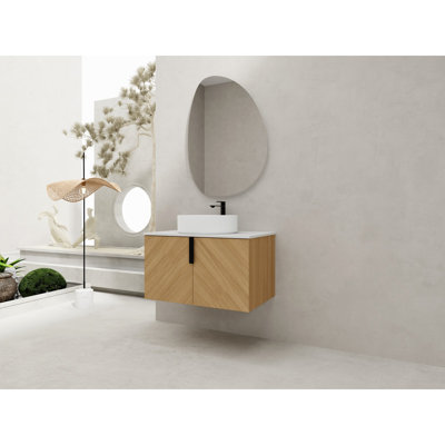 Meuble-lavabo de 30 po avec lavabo d'art supérieur en céramique et dalle de pierre artificielle, 2 portes à fermeture douce, montage mural, contreplaqué