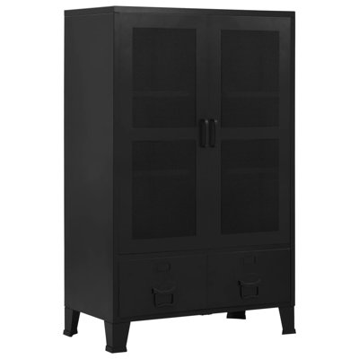 Office Cabinet with Mesh Doors Industrial Black 29.5" x 15.7" x 47.2" Steel