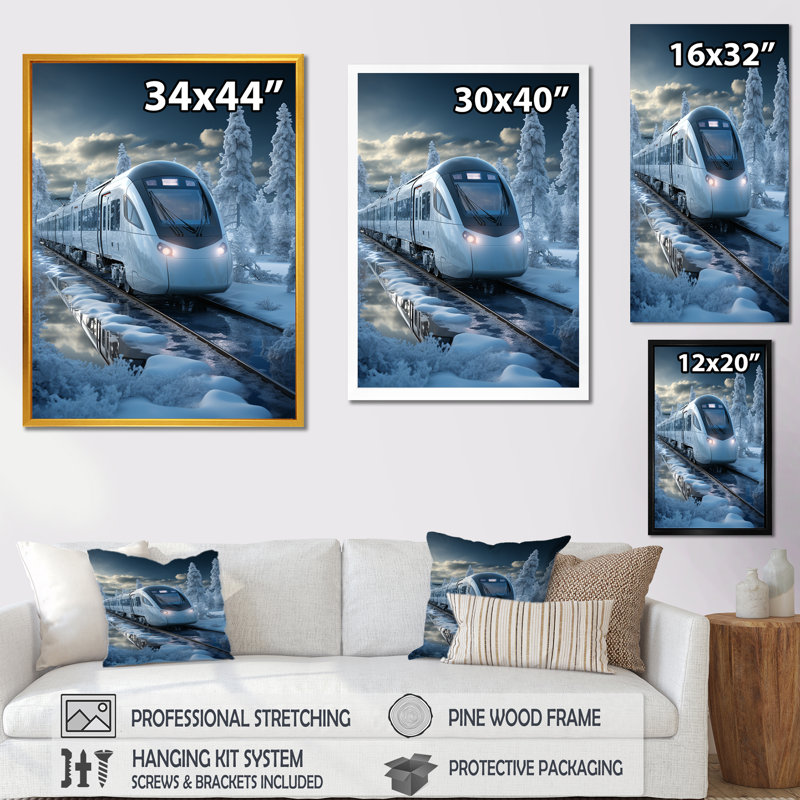 «Christmas Snow Train Journey I», Cadre doré simple, H 40 po x l 30 po x P 1,5 po
