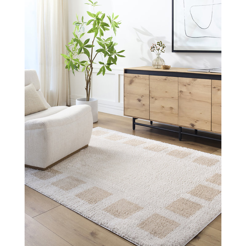 Machine Washable Shaggy Boho Beige Area Rug, Rectangle 140 x 200cm