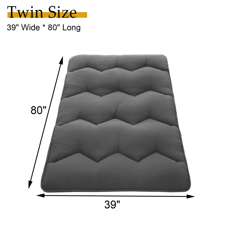 Matelas de futon pliable japonais, Gris, Lit simple