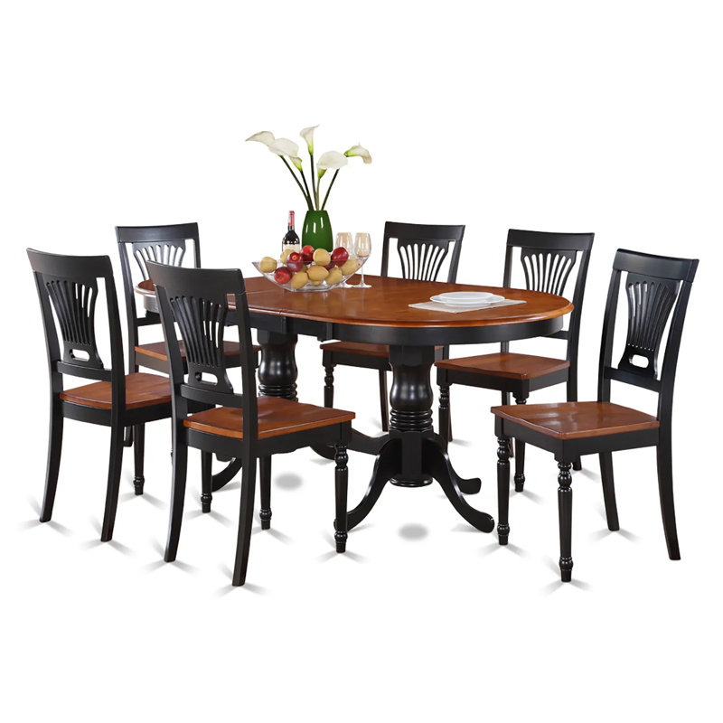 7 Piece Dining Room Table Set Consist of an Oval Kitchen Table with Butterfly Leaf and 6 Dining Chairs, Black & Cherry