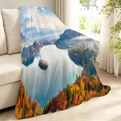 Blue Ultra Soft Flannel Fleece Throw Blanket,Aerial View Single-Sided Print